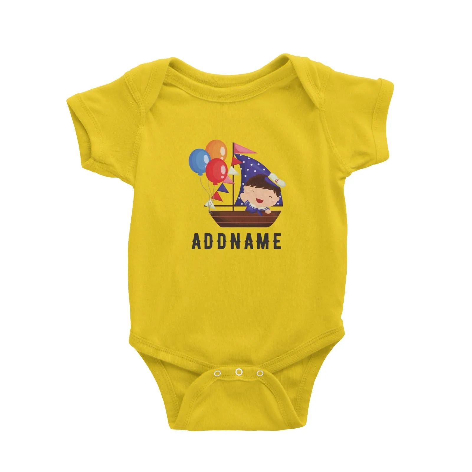 Birthday Sailor Baby Boy In Ship With Balloon Addname Baby Romper