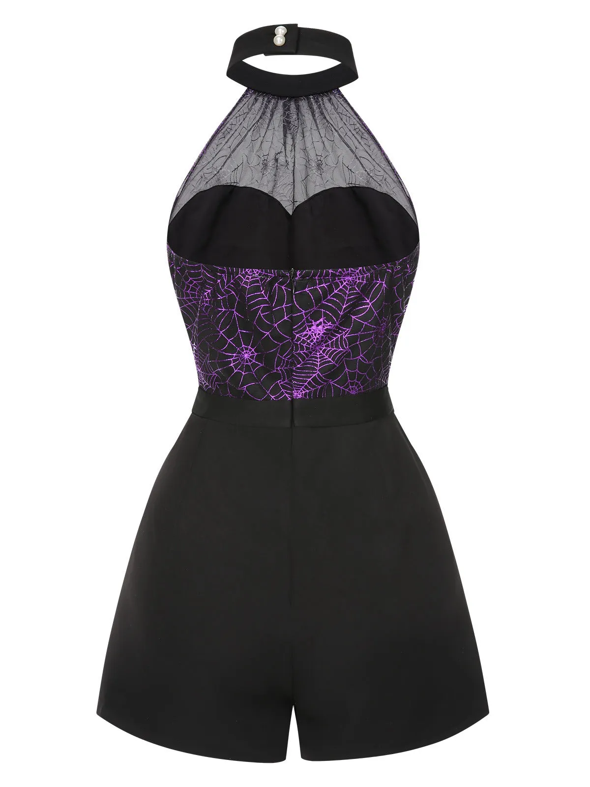 Black 1950s Spiderweb Laser Mesh Halter Romper