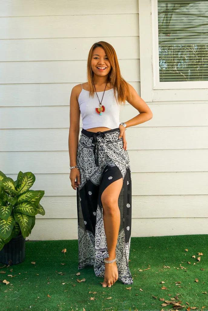 Black & Ivory Palazzo Wrap Pants