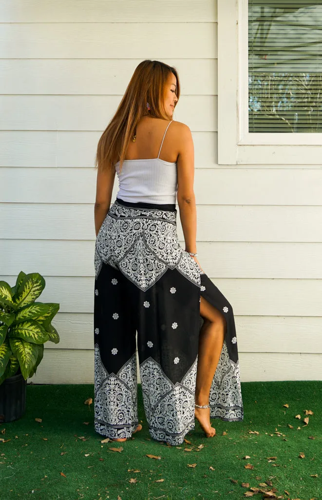 Black & Ivory Palazzo Wrap Pants