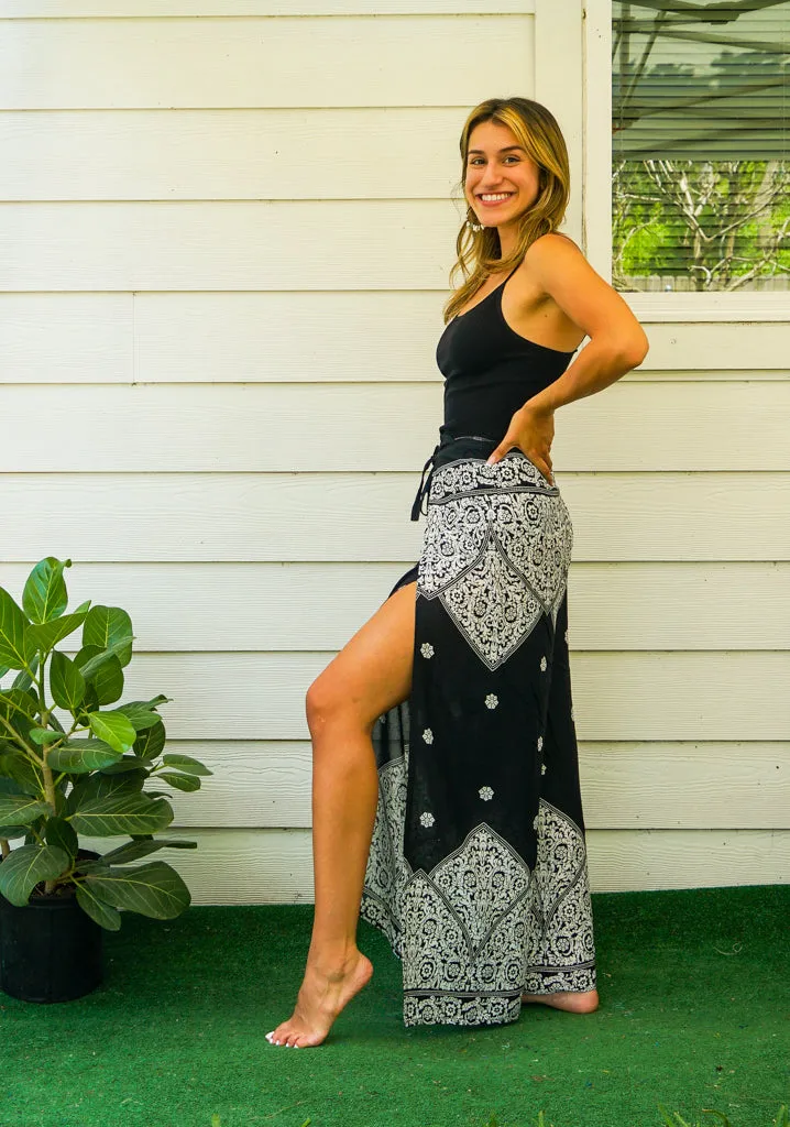 Black & Ivory Palazzo Wrap Pants