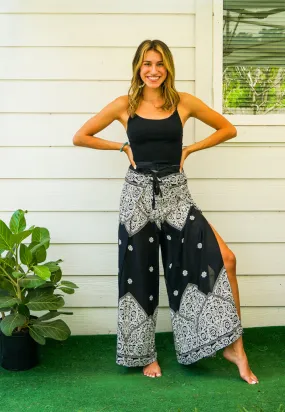 Black & Ivory Palazzo Wrap Pants