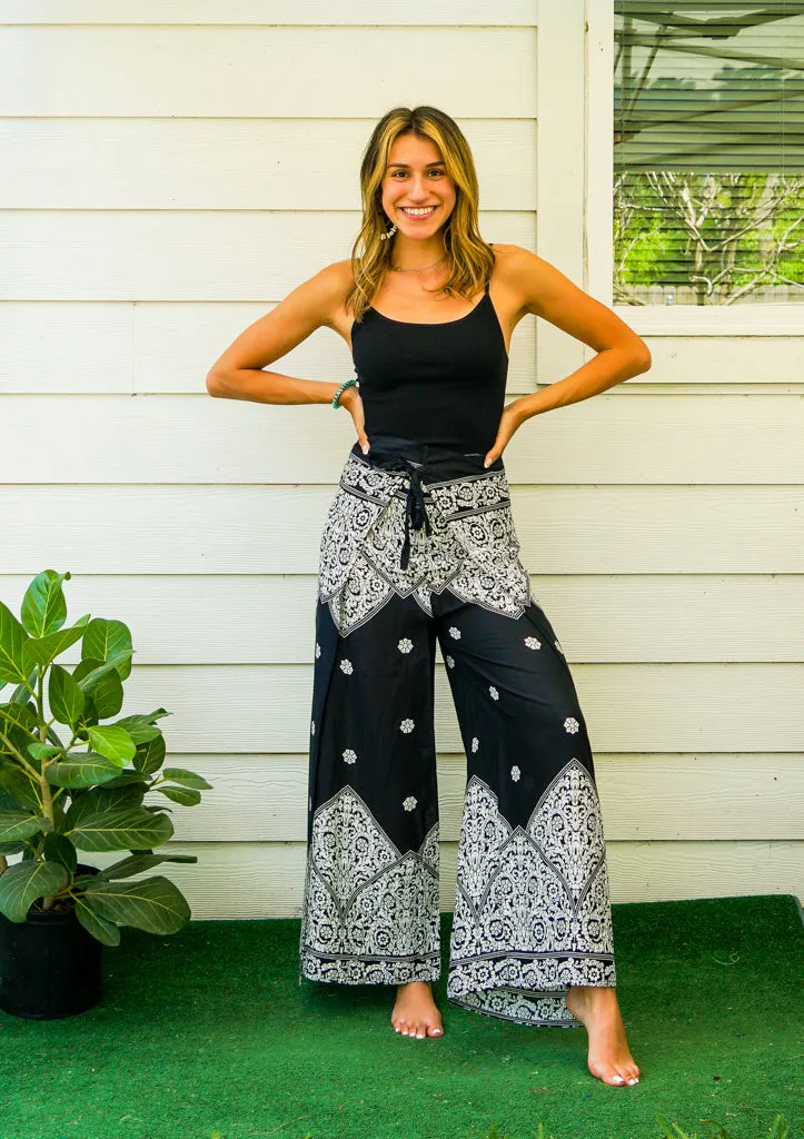Black & Ivory Palazzo Wrap Pants