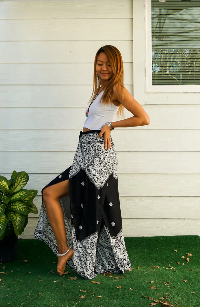 Black & Ivory Palazzo Wrap Pants
