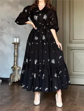 Black And White Printed Shirt Pleated Dress