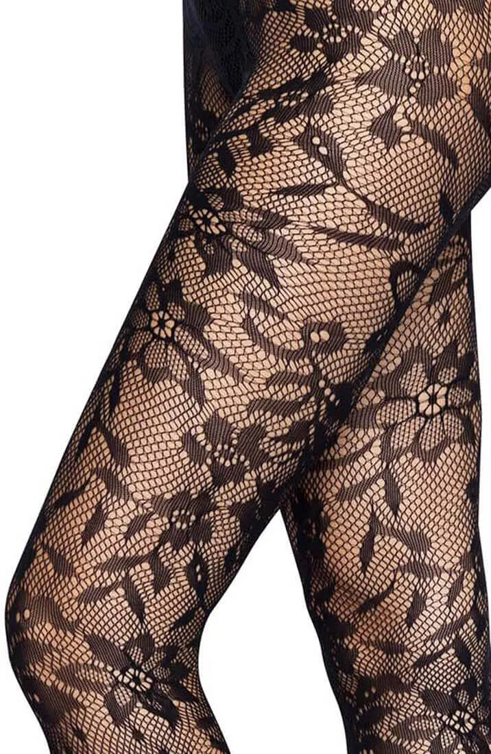 Black fishnet X floral tights