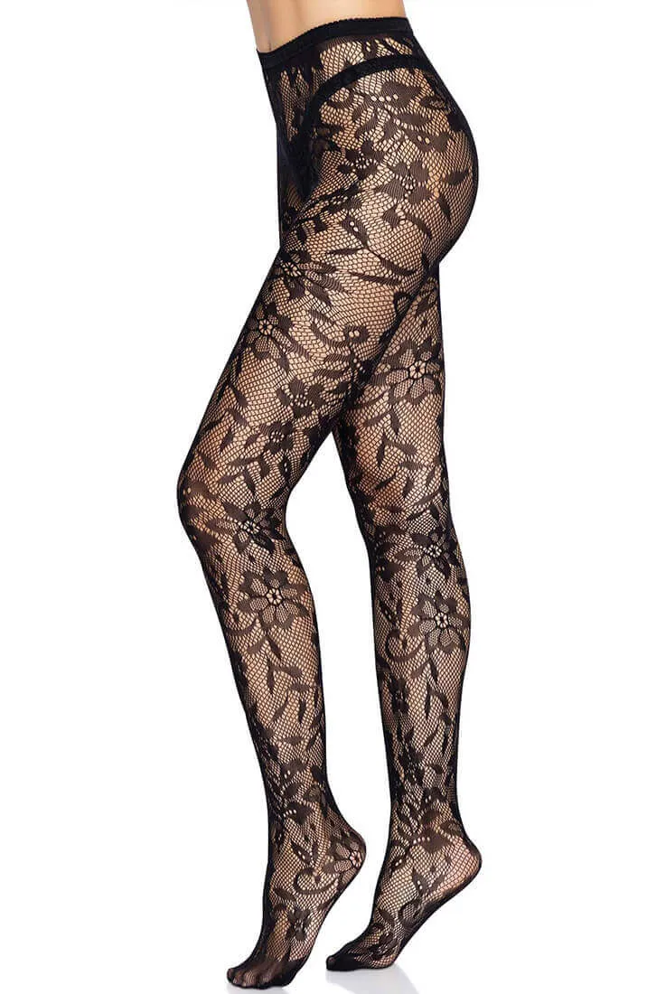 Black fishnet X floral tights