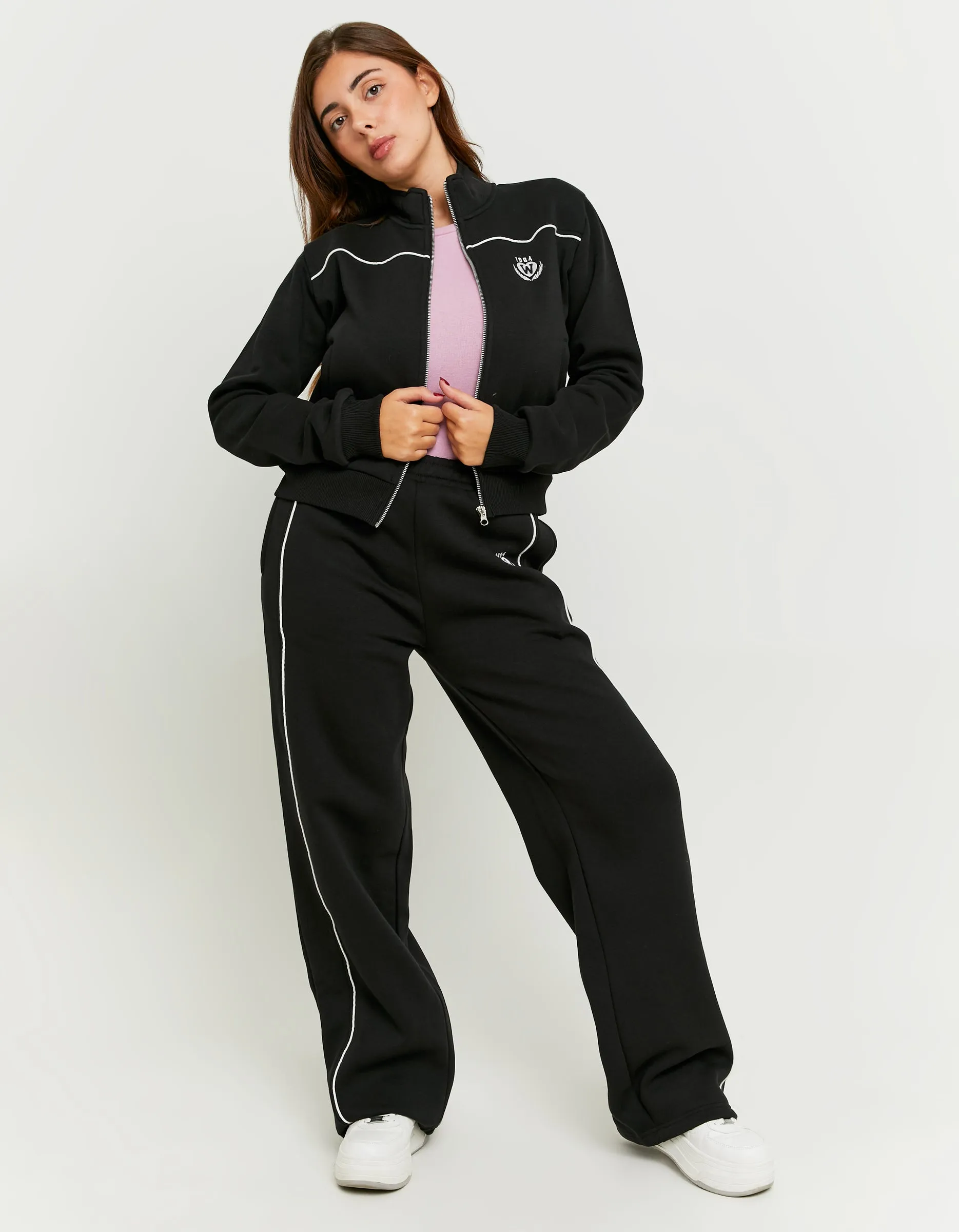Black Joggers With Embroidery And Bands Detail
