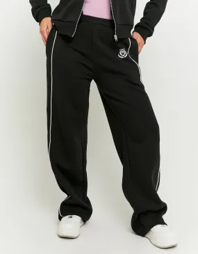 Black Joggers With Embroidery And Bands Detail