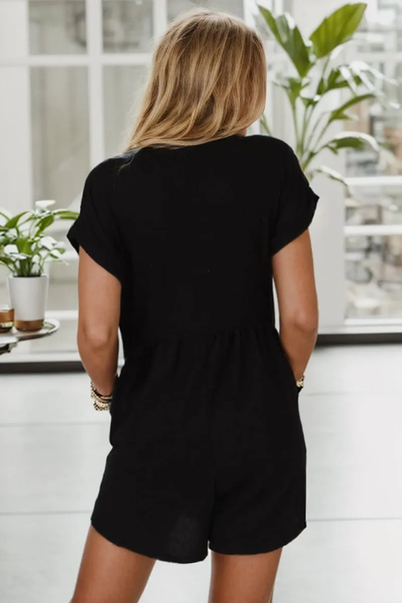Black Jumpsuit Romper Buttoned Front