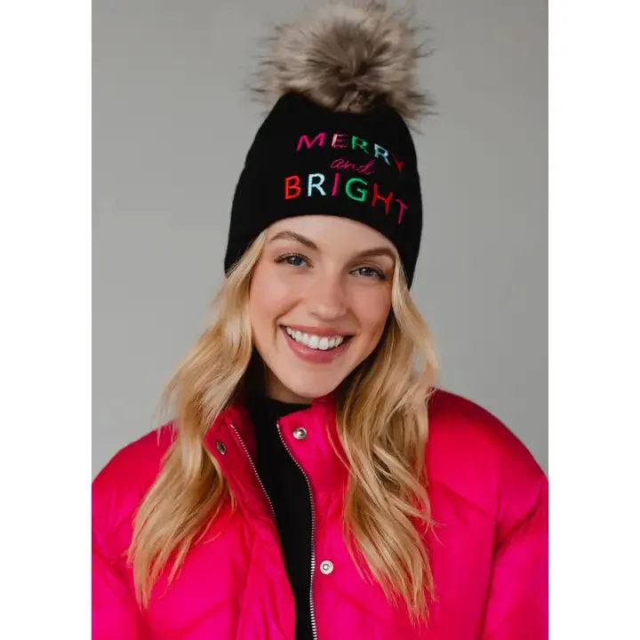 Black Merry & Bright Knit Pom Hat