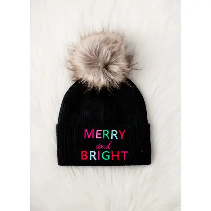 Black Merry & Bright Knit Pom Hat