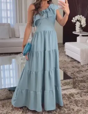 Blue One-Shoulder Dress