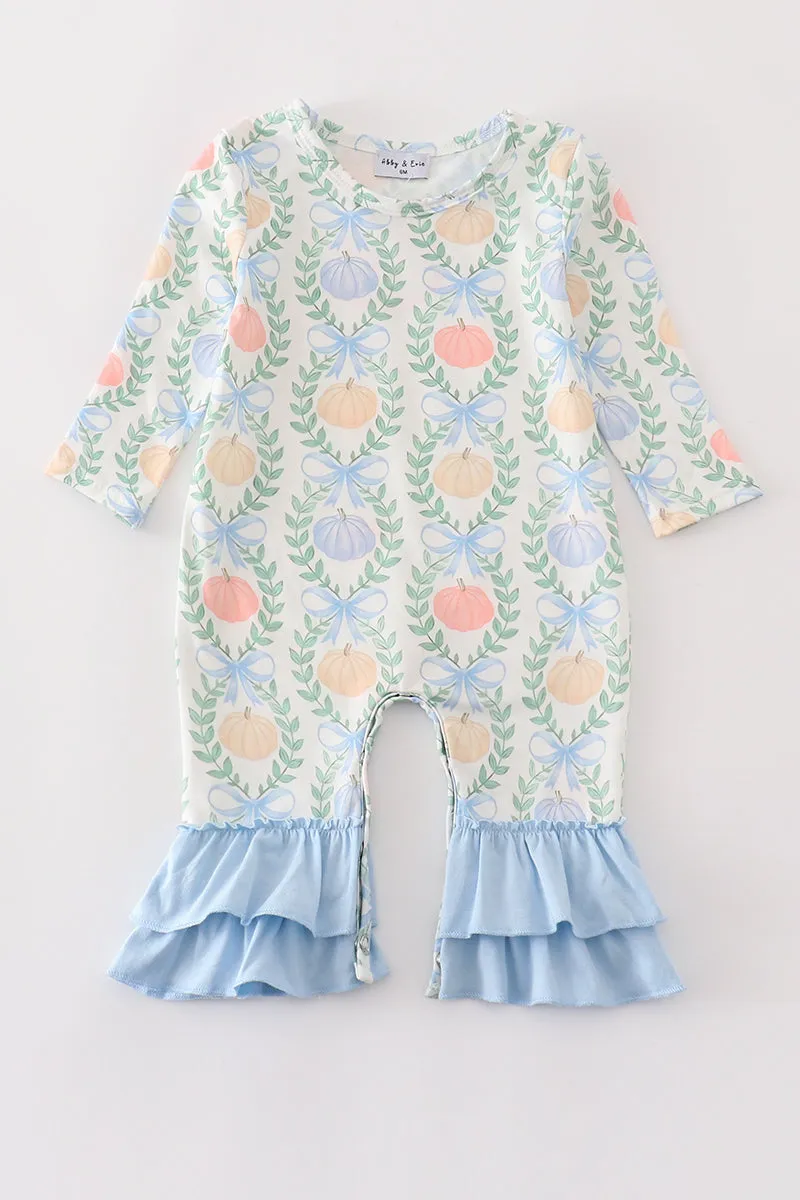 Blue pumpkin print girl romper