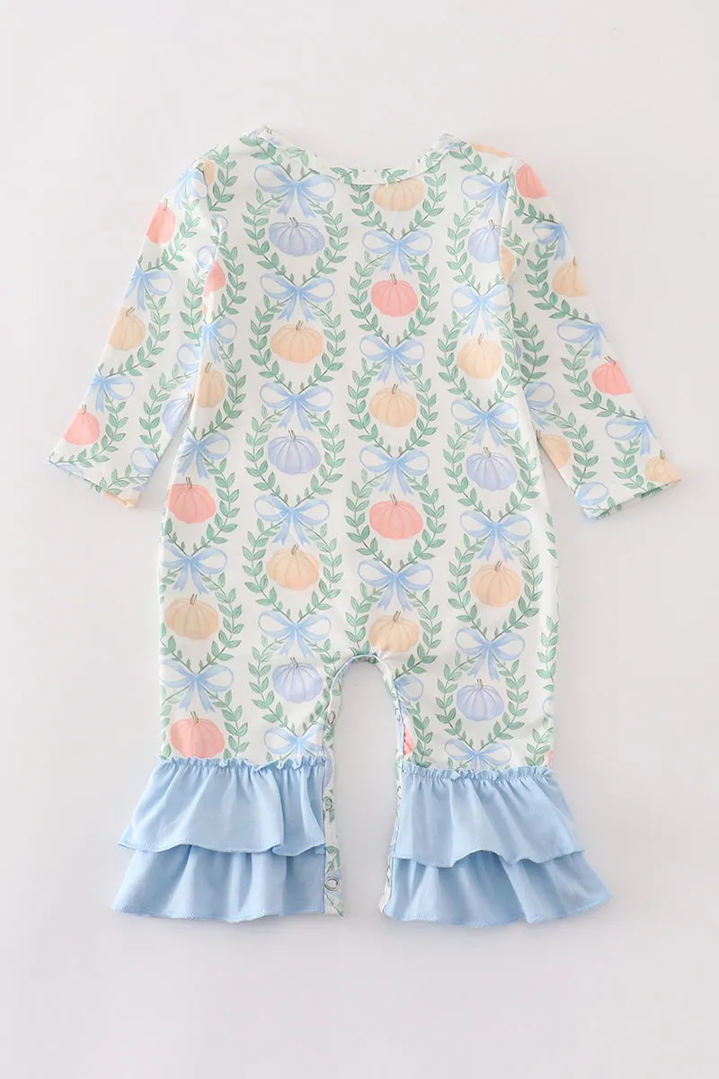 Blue pumpkin print girl romper