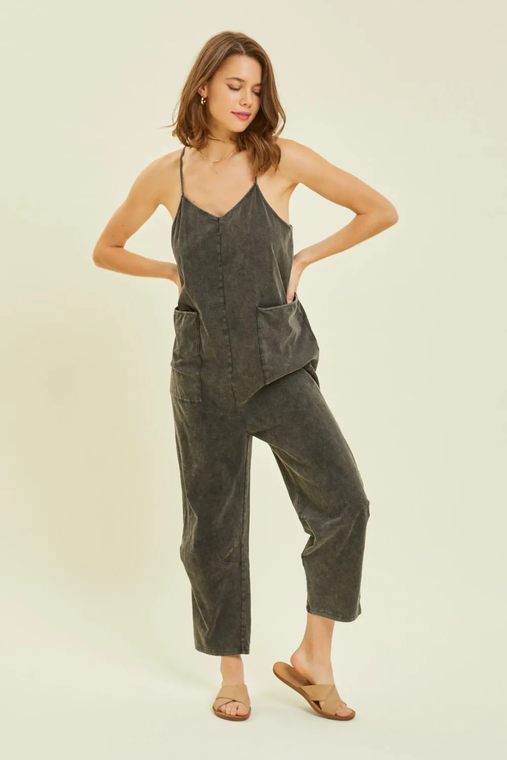 Blue Zone Planet |  HEYSON Full Size Mineral-Washed Oversized Jumpsuit with Pockets