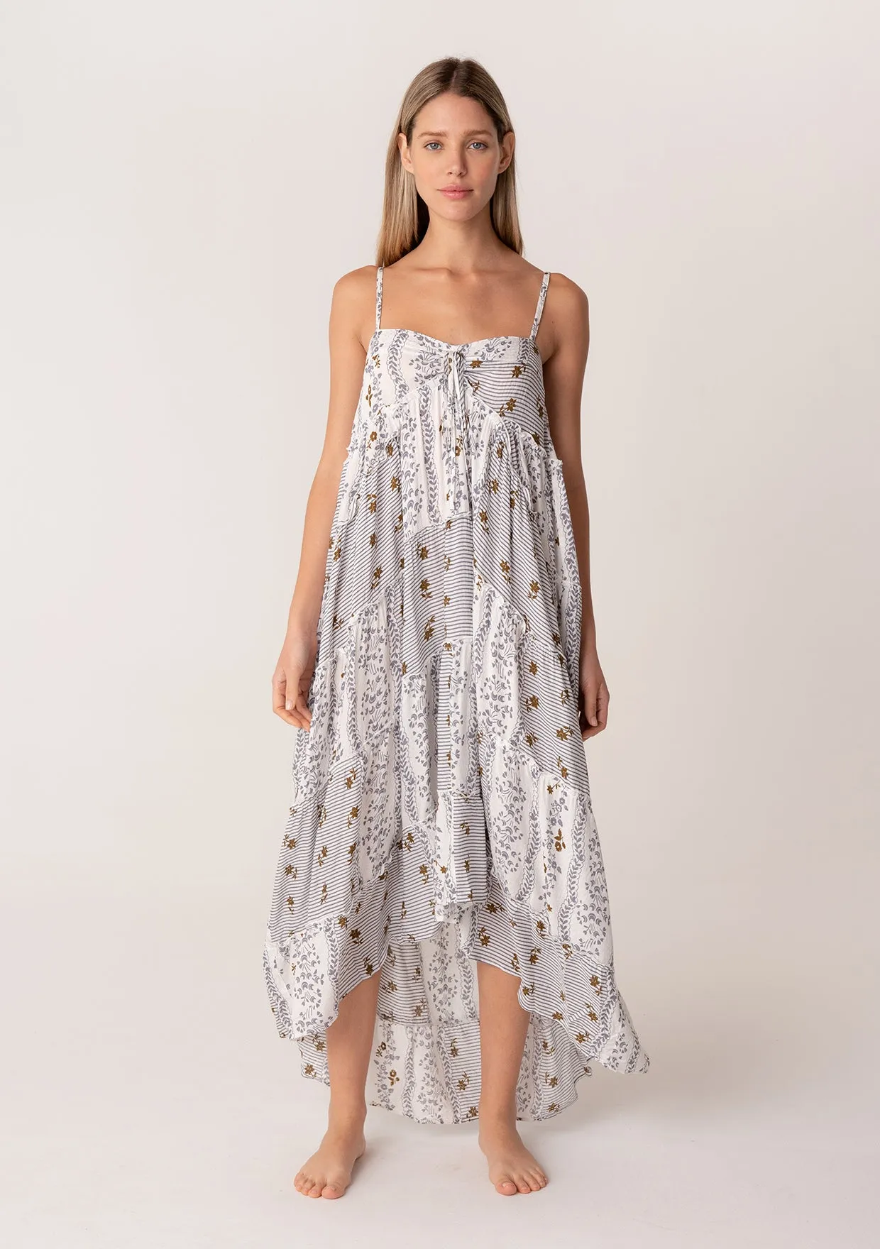 Bohemian Striped Floral High Low Maxi Dress