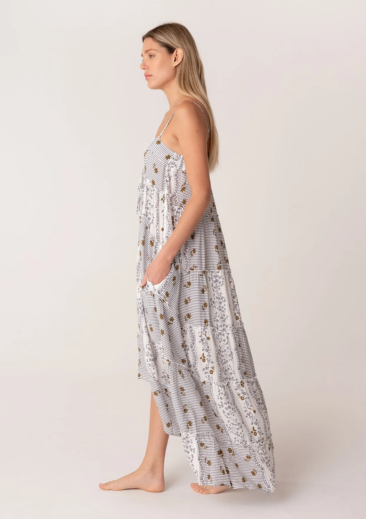 Bohemian Striped Floral High Low Maxi Dress
