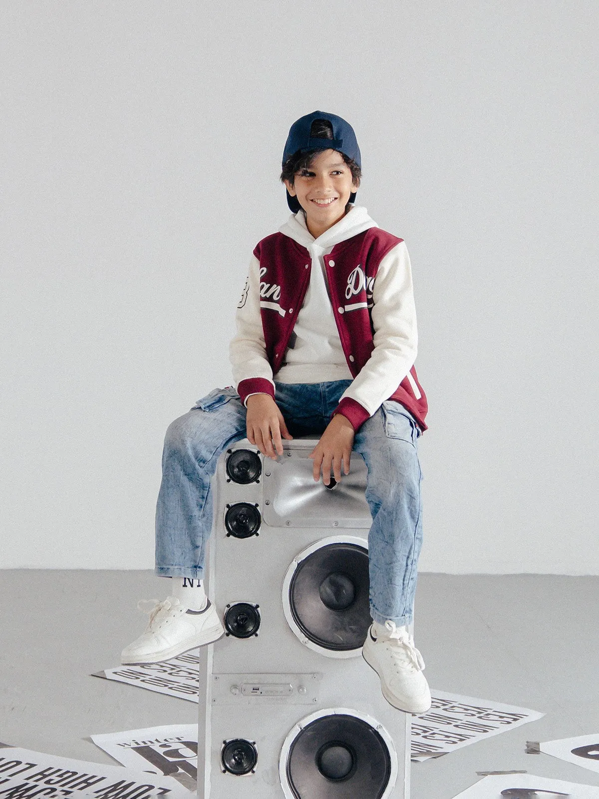 Boy's Maroon & Off White Jacket - EBTJK23-005