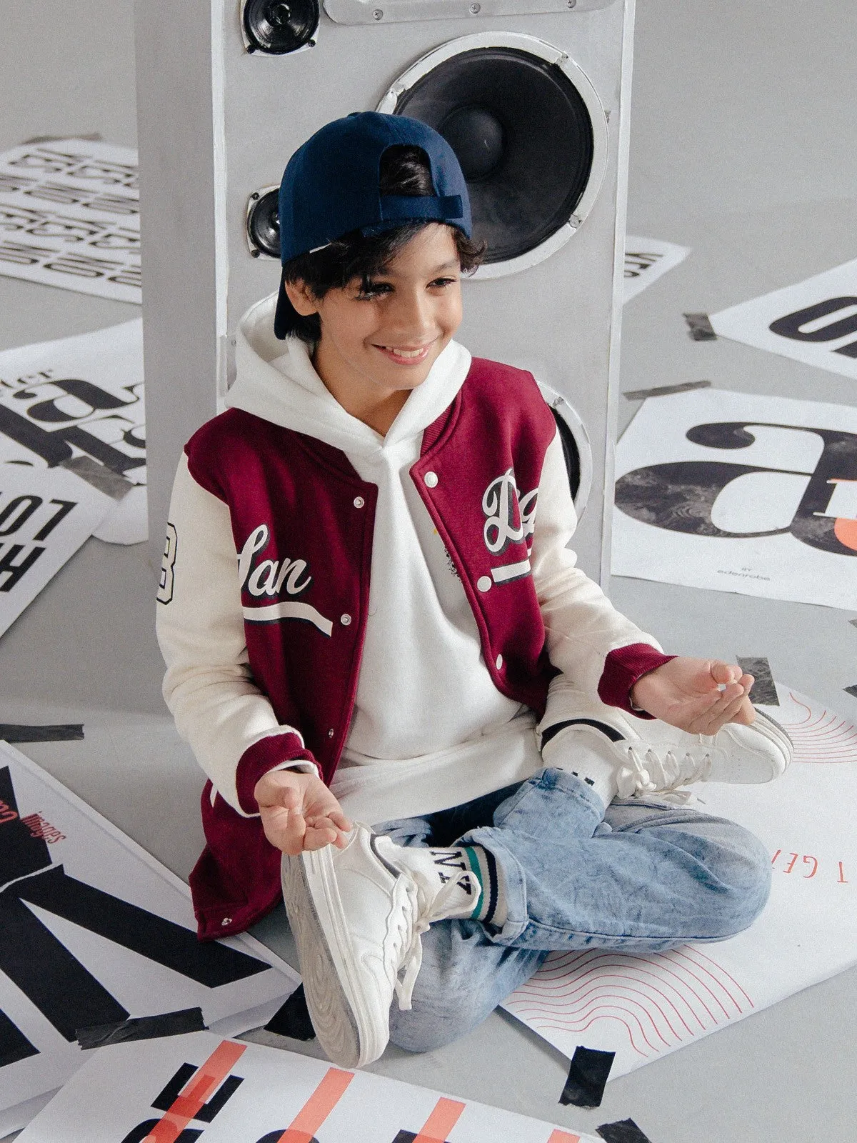 Boy's Maroon & Off White Jacket - EBTJK23-005