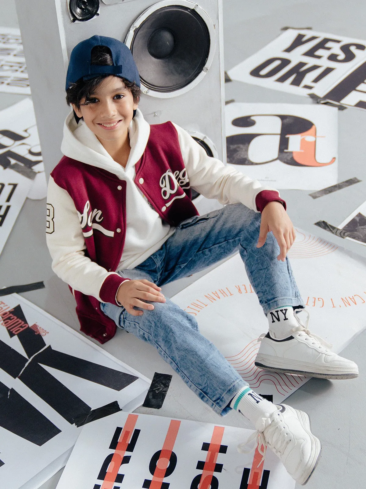 Boy's Maroon & Off White Jacket - EBTJK23-005
