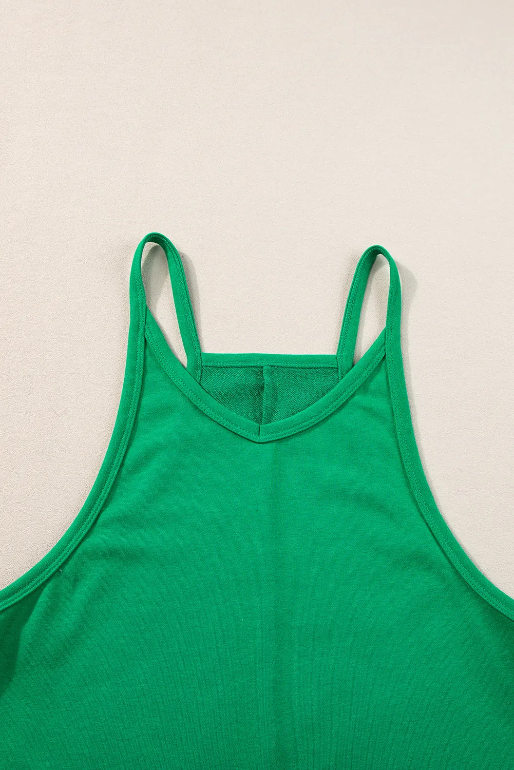 Bright Green Sleeveless Pocketed V Neck Jersey Romper