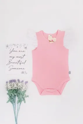 Broderie Anglaise Flutter Romper - Peach - 0000 to 2yrs