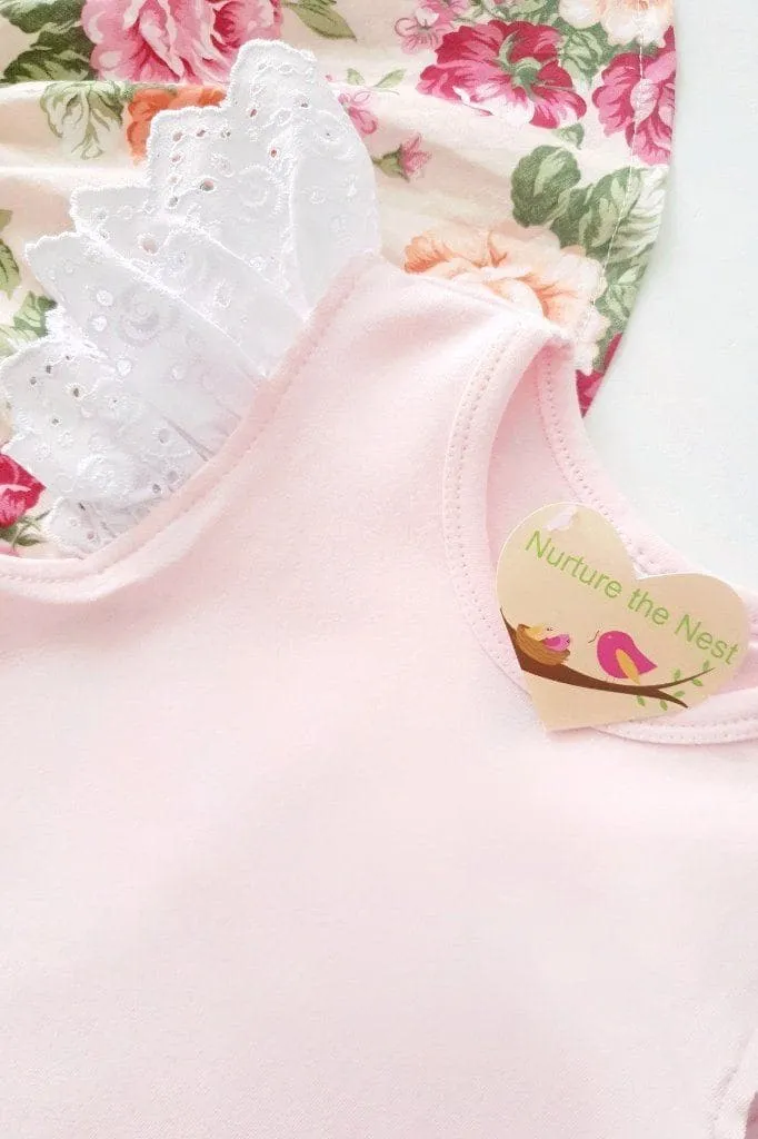 Broderie Anglaise Flutter Romper - Pink - 0000 to 2yrs