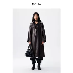 Brown Faux Leather Trench Coat