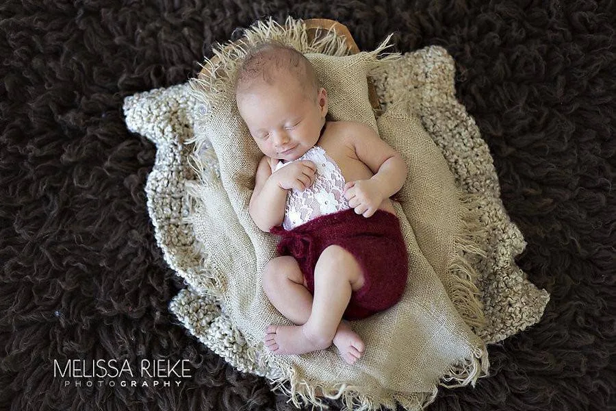 Burgundy Red Lace Front Mohair Knit Newborn Romper