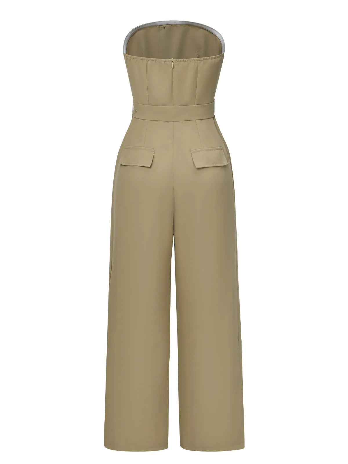 Camel 1930s Solid Strapless Belt Jumpsuit