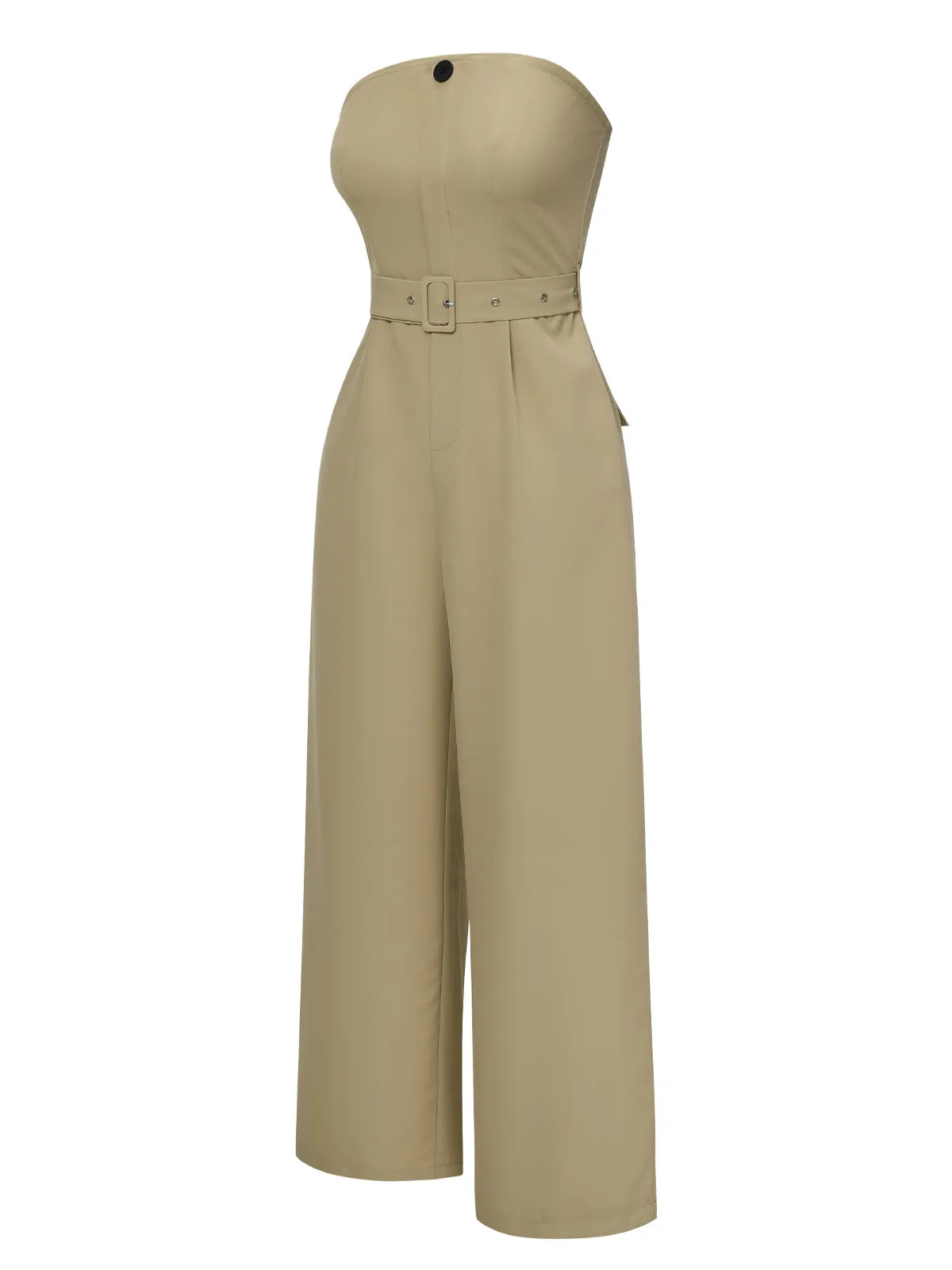 Camel 1930s Solid Strapless Belt Jumpsuit