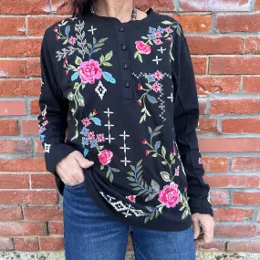 Catia Black Henley - Johnny Was - J10825