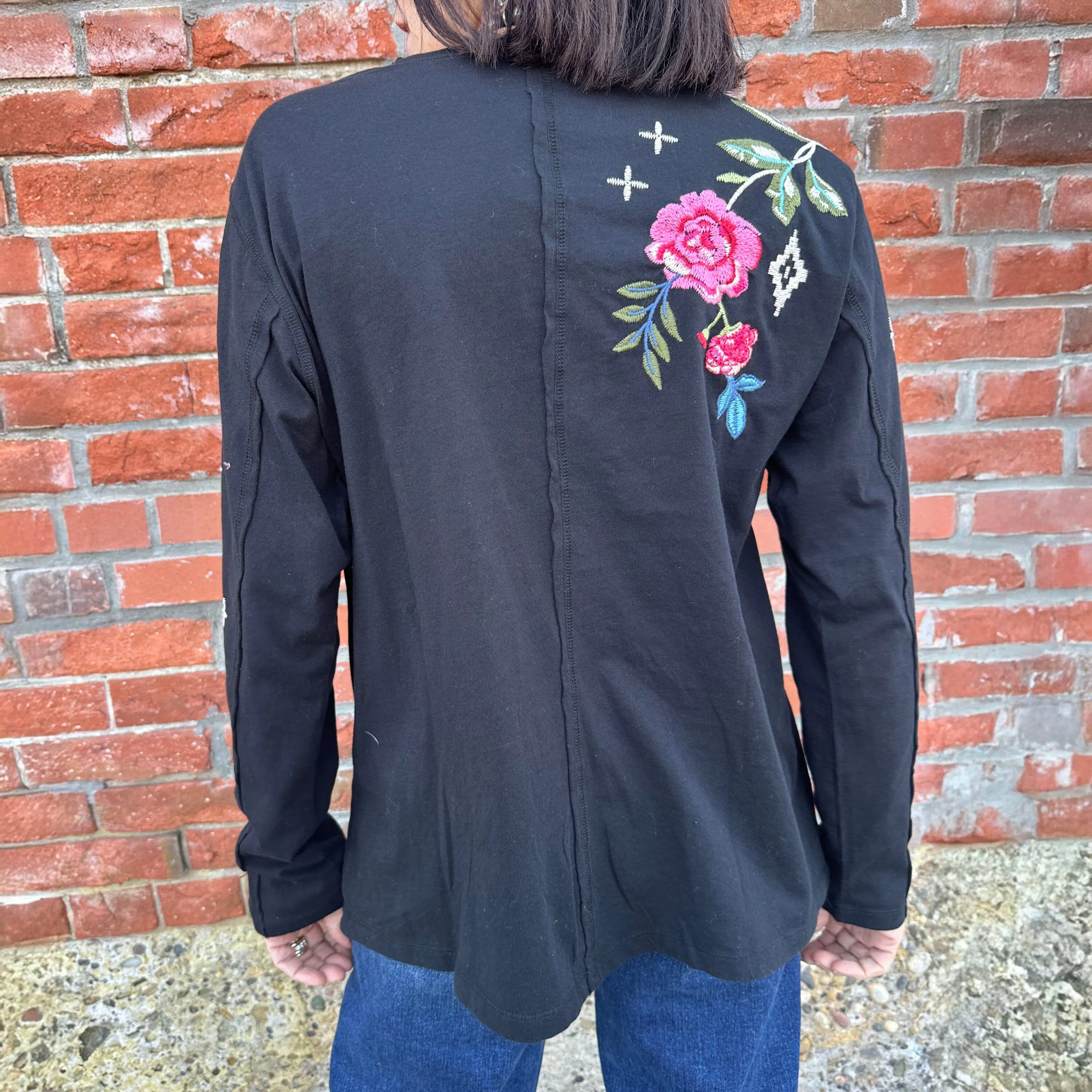 Catia Black Henley - Johnny Was - J10825