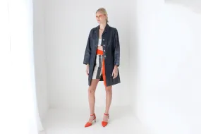 Characterful 90s Navy Blue Italian Leather Trench Coat