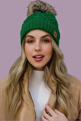 Classic Green Cable Knit Pom Hat