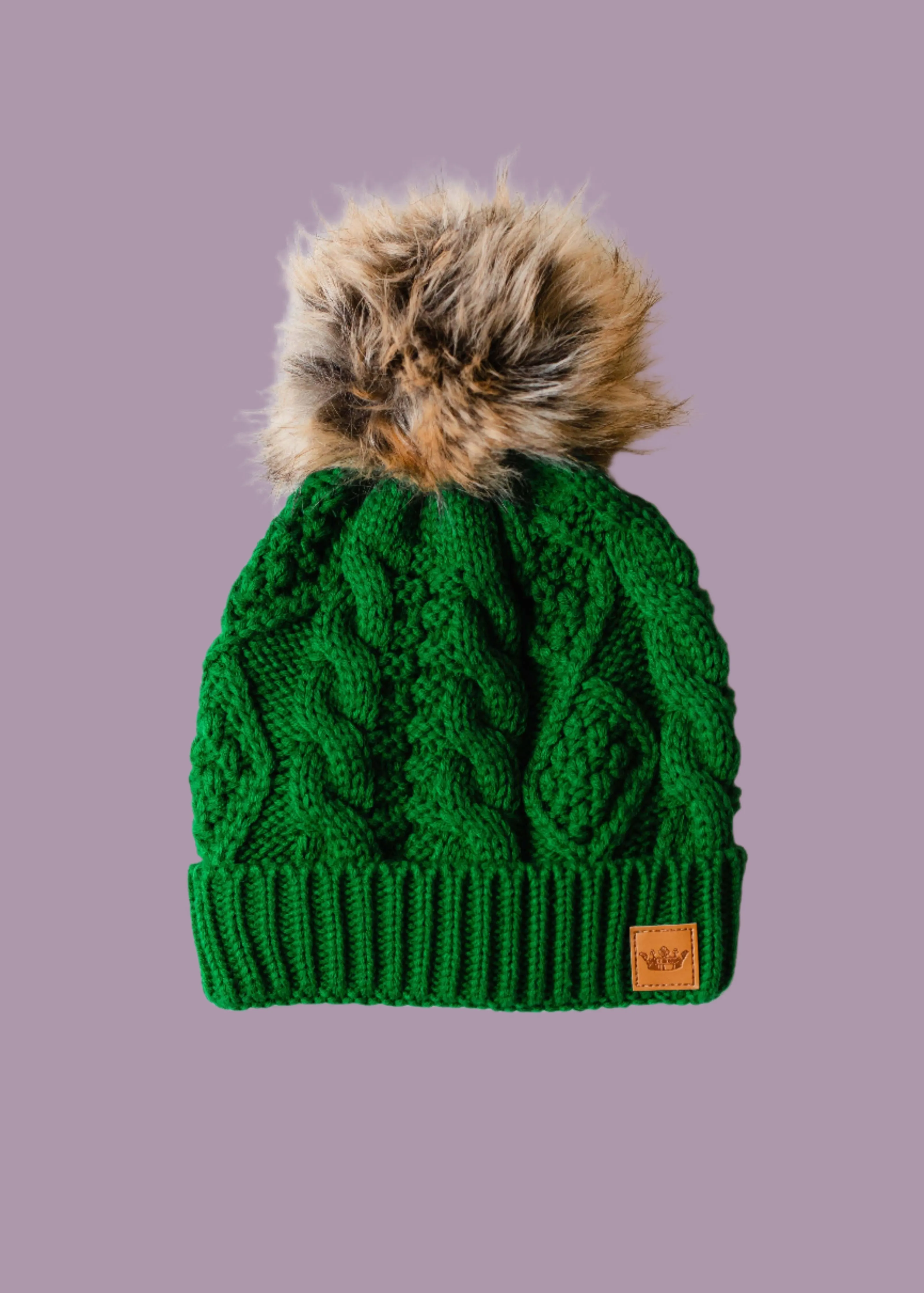 Classic Green Cable Knit Pom Hat