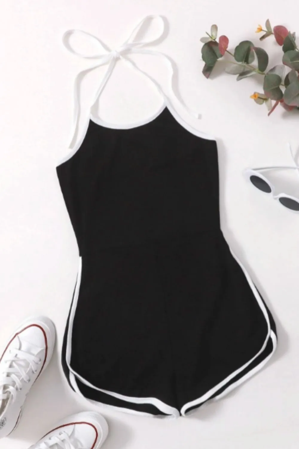 Contrast Binding Halter Romper