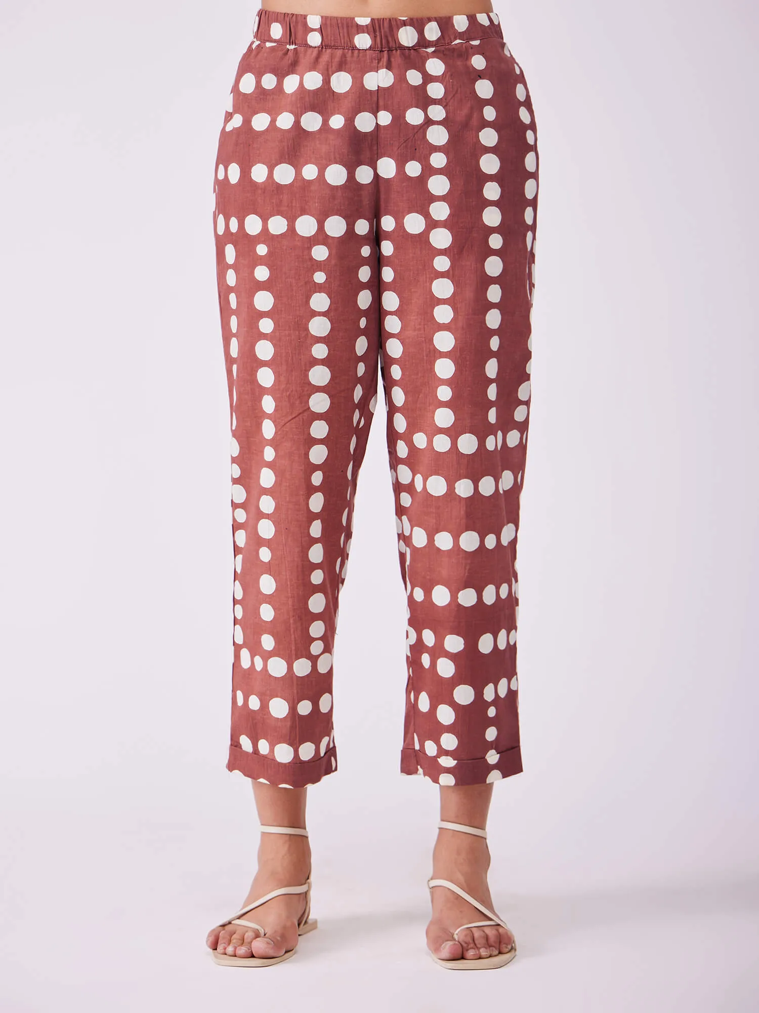 Cotton Polka Sleeveless Kurta Set - Rust