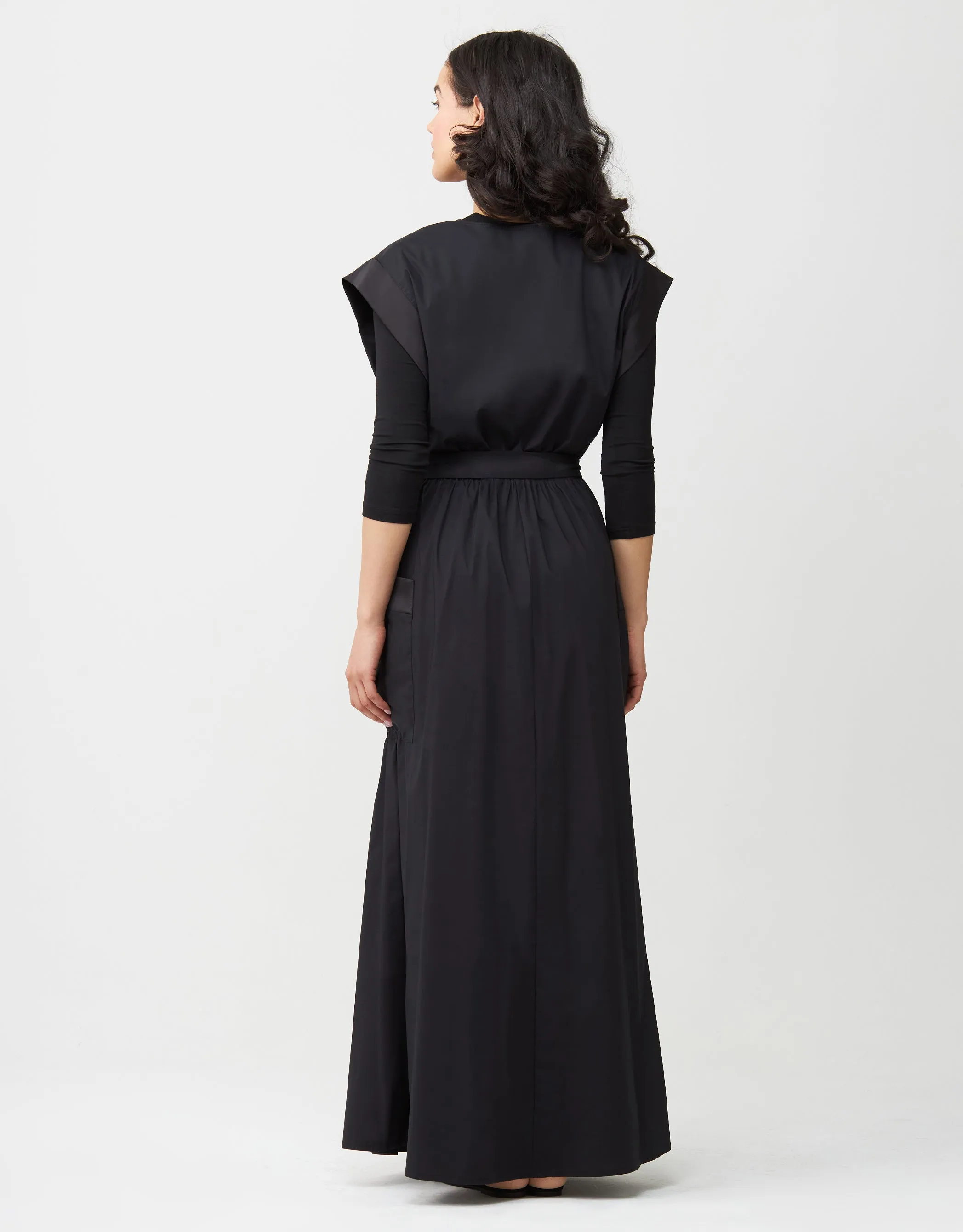 Cotton Poplin Elastic Waist Pocket Jumper with Satin Trim