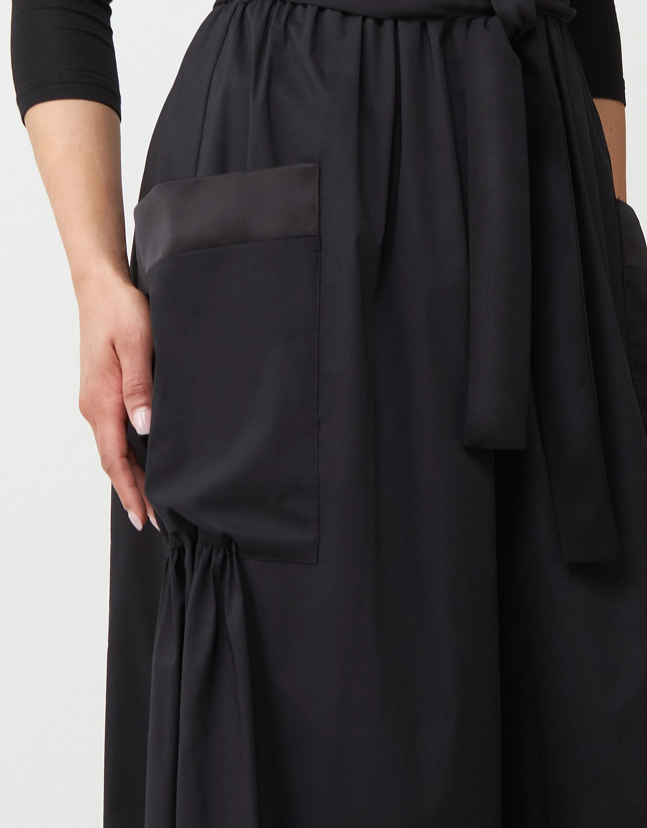 Cotton Poplin Elastic Waist Pocket Jumper with Satin Trim