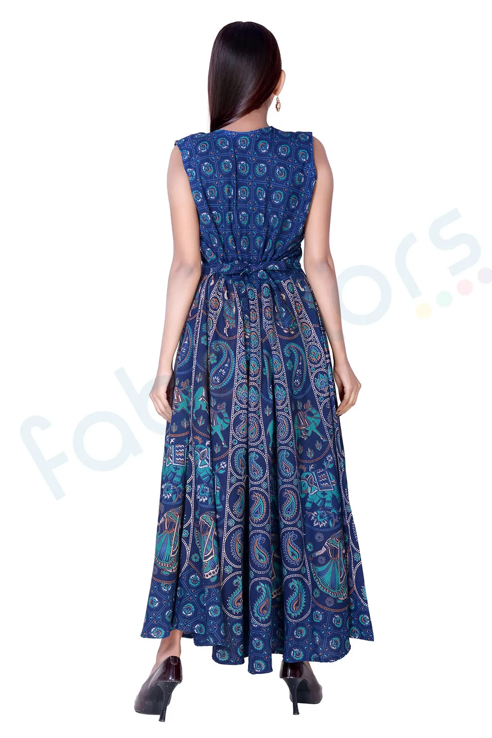 Cotton Rajasthani Blue Base Print Maxi