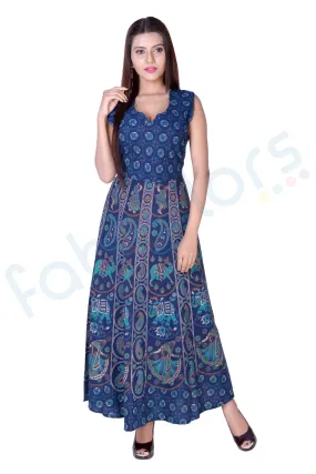 Cotton Rajasthani Blue Base Print Maxi