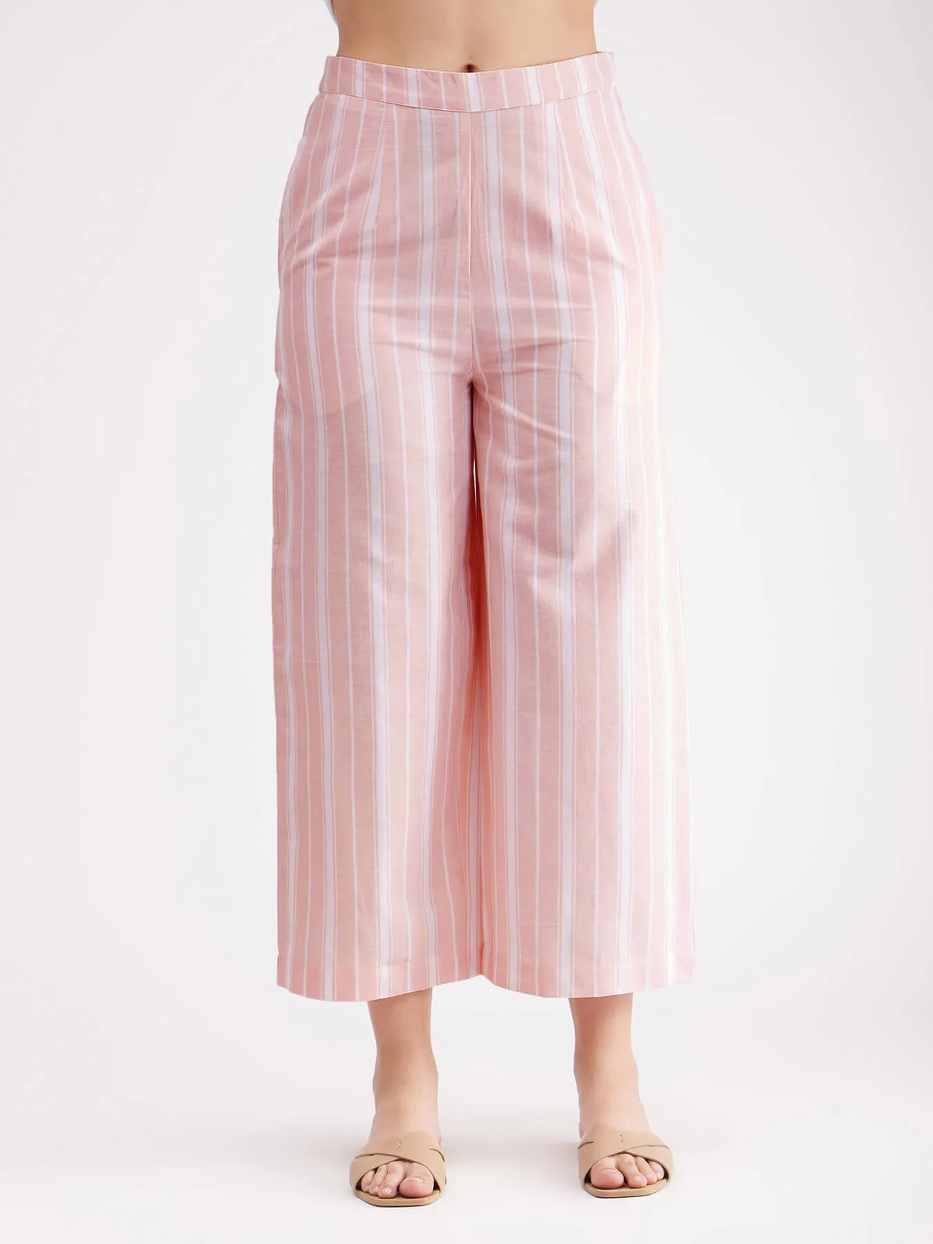 Cotton Solid Kurta Set - White And Pink