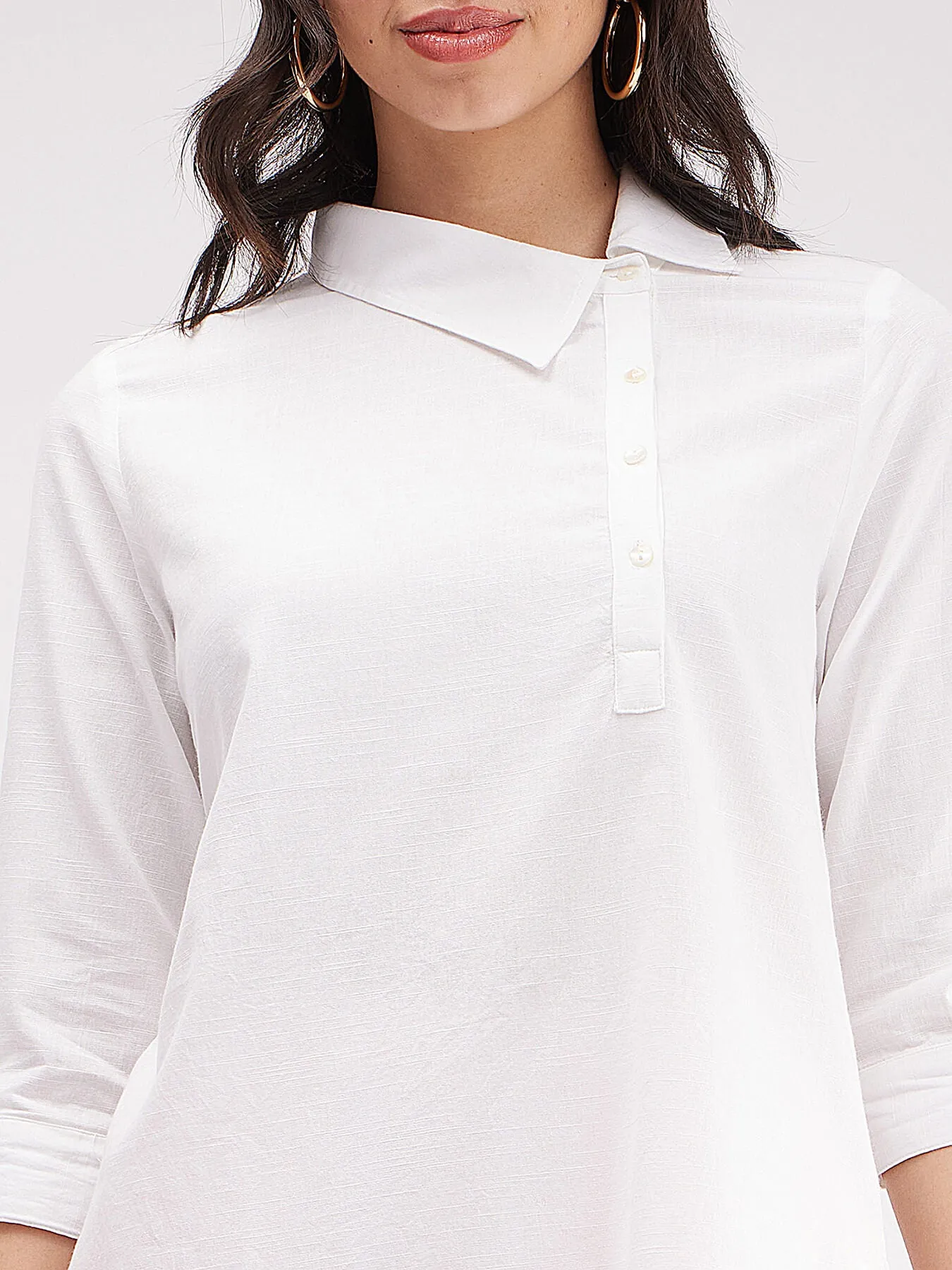 Cotton Solid Kurta Set - White And Pink