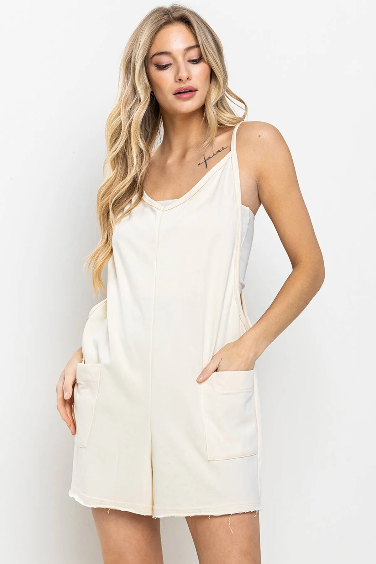 Cream V-Neck Romper