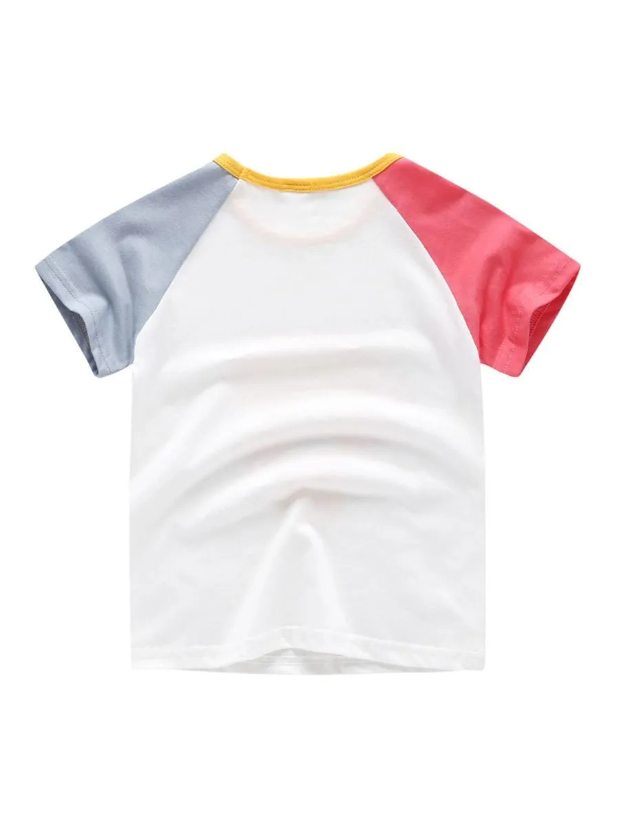 Cute Cartoon Lion Color-blocking T-shirt for Baby Little Boy
