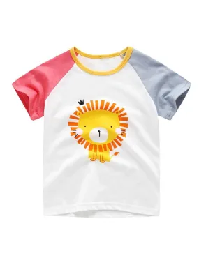 Cute Cartoon Lion Color-blocking T-shirt for Baby Little Boy