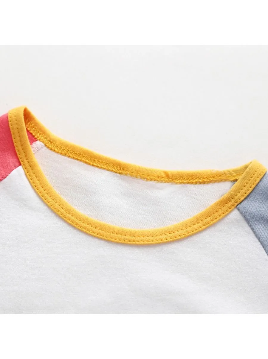 Cute Cartoon Lion Color-blocking T-shirt for Baby Little Boy