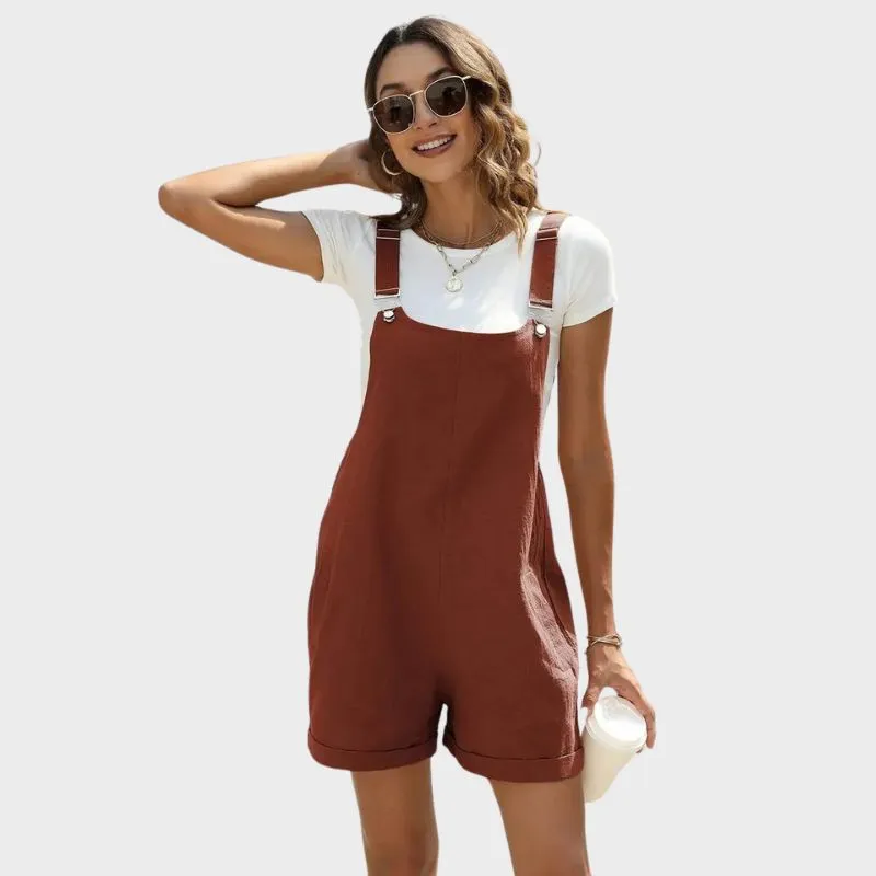 DASHA - Ärmlös jumpsuit i bomull-linne för kvinnor